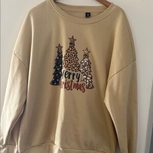 SHEIN Leopard Christmas Trees Holiday Sweatshirt